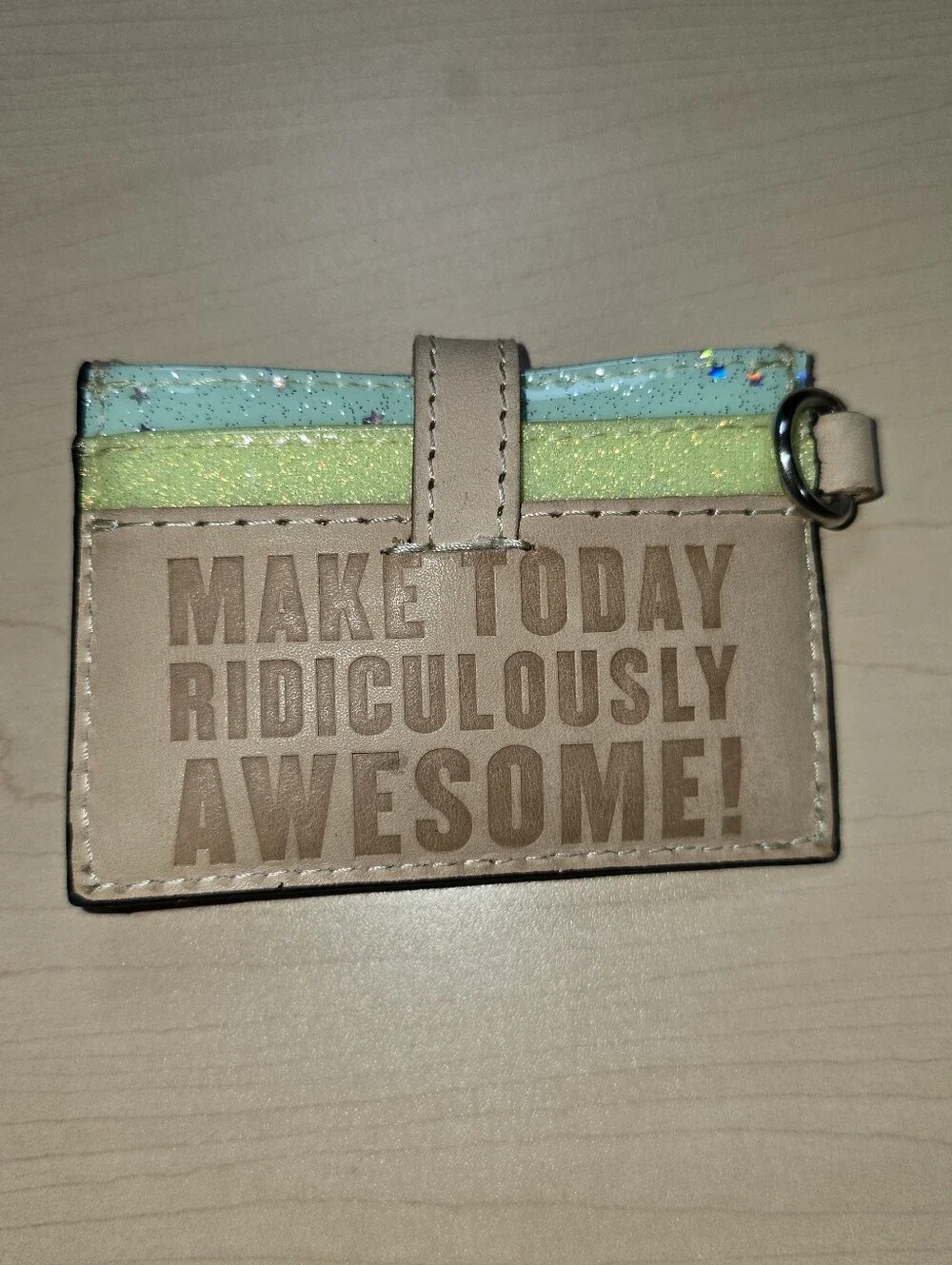 Consuela Beige Card Holder with Mint and Lime Glitter Accents